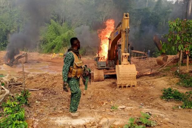 Forestry Commission Officials Burn 4 Excavators Used for Galamsey in Atewa Forest Reserve