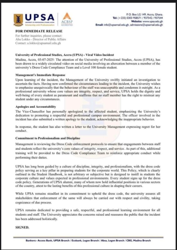 UPSA Statement